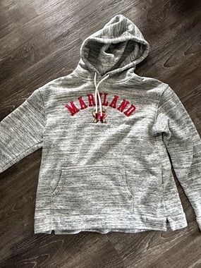 Champion Gray Hooded Sweatshirt with Red Maryland Lettering